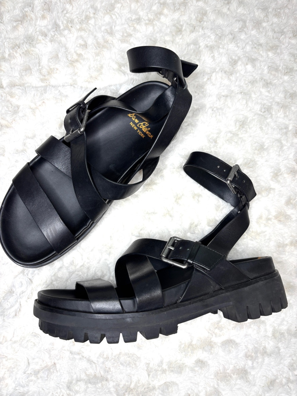 Sam Edelman Eleanora Black Leather Lug Sole Ankle Strap Sandals 8.5 - Picture 3 of 6